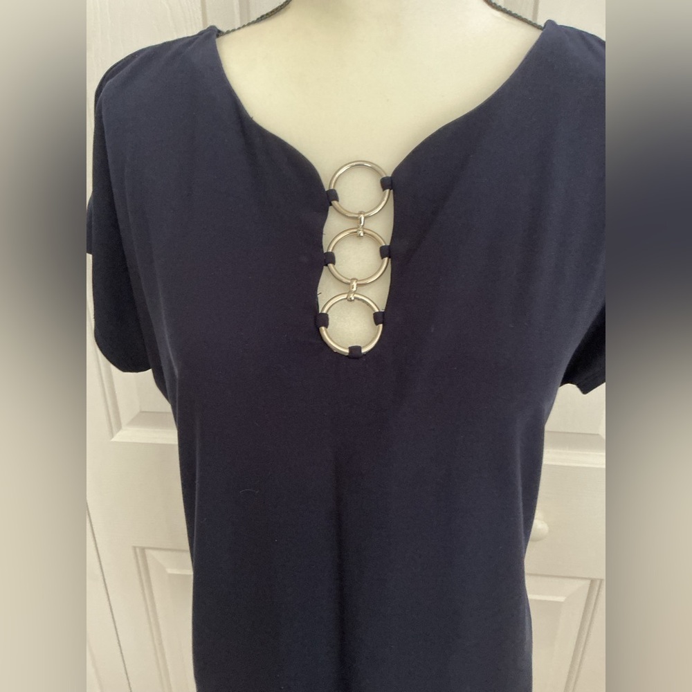 COCO BIANCO Navy Blue Women's Top with Silver Ring Detail